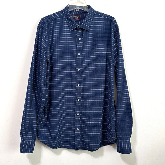 UNTUCKit Flannel Shirt Mens XXL TALL SLIM Button Front Blue Plaid Long Sleeve - Picture 1 of 9